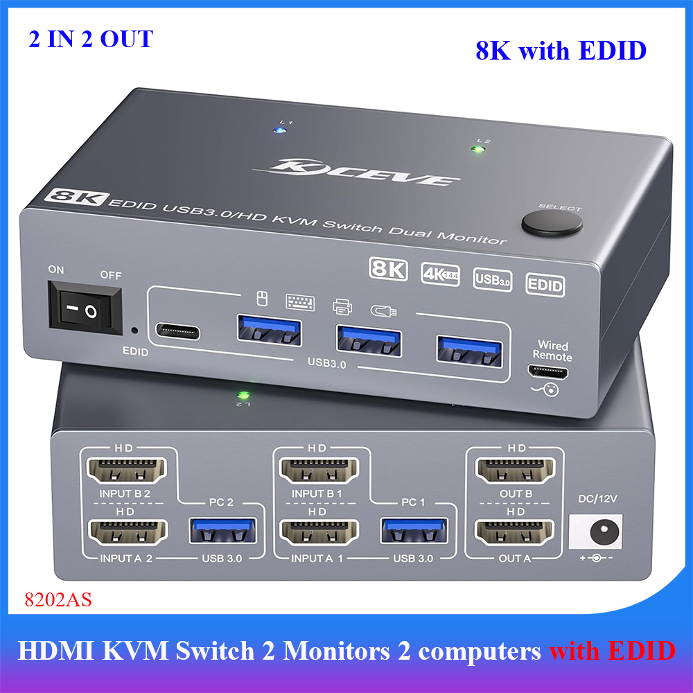 Kvm Switch Dual Monitor - Conmutador KVM 8K para 2 Monitores