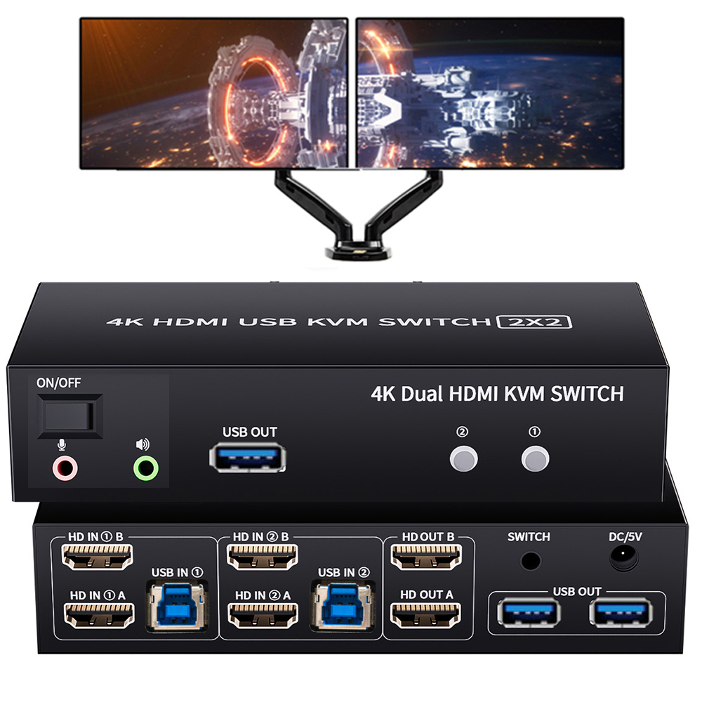Kvm Switch Dual Monitor - Conmutador KVM HDMI de Doble Monitor