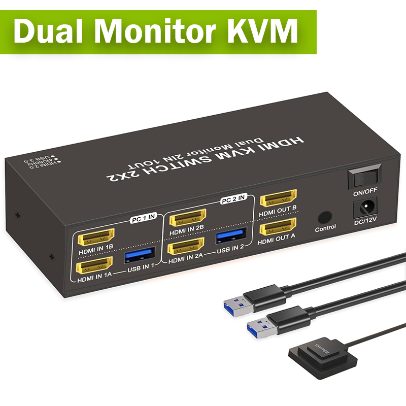Kvm Switch Dual Monitor - Conmutador KVM HDMI de Monitor Dual