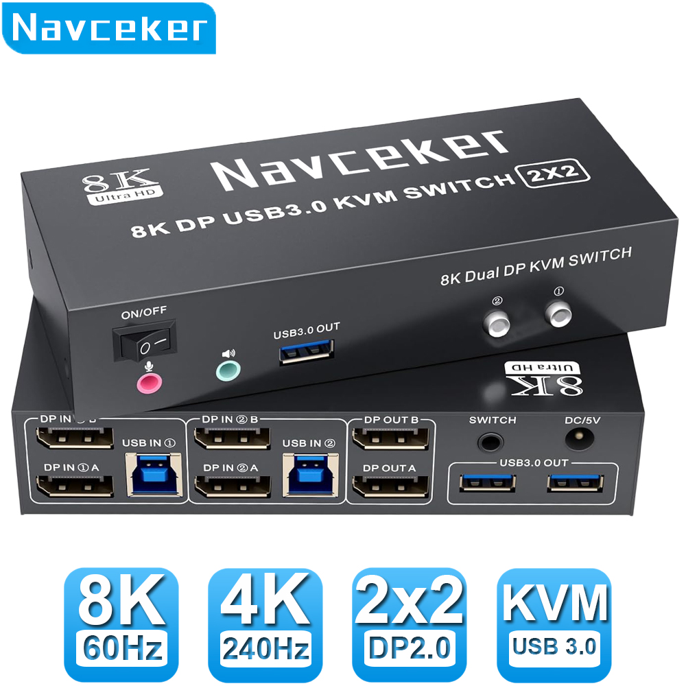 Kvm Switch Dual Monitor - Navceker 4K 240Hz Monitor Dual DP