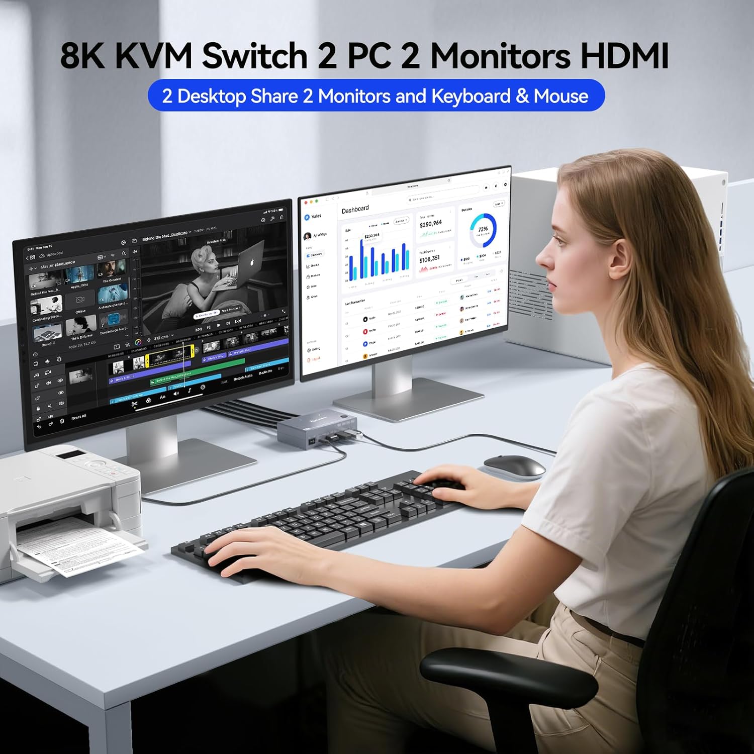 Conmutador KVM 8K para 2 Monit - Kvm Switch Dual Monitor reseña y precio