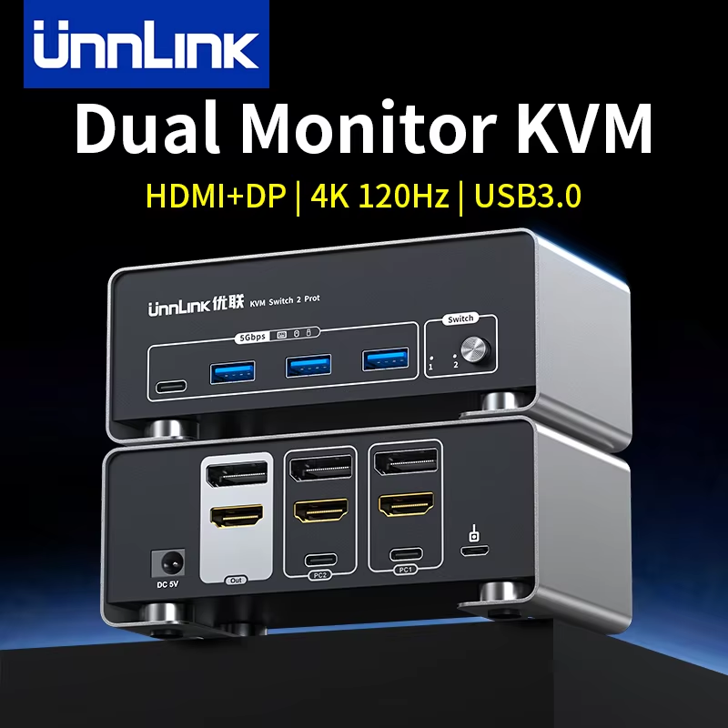 Unnlink 4K 120Hz HDMI + DP Mon - Kvm Switch Dual Monitor reseña y precio