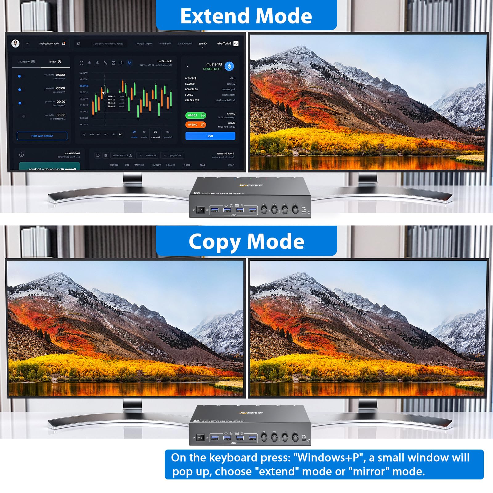 Conmutador KVM USB 3,0 2 monit - Kvm Switch Dual Monitor reseña y precio