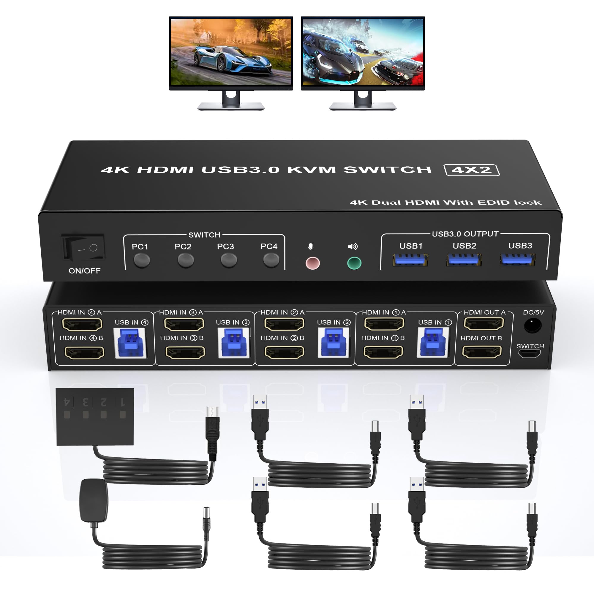 Conmutador KVM USB 3,0 4K moni - Kvm Switch Dual Monitor reseña y precio