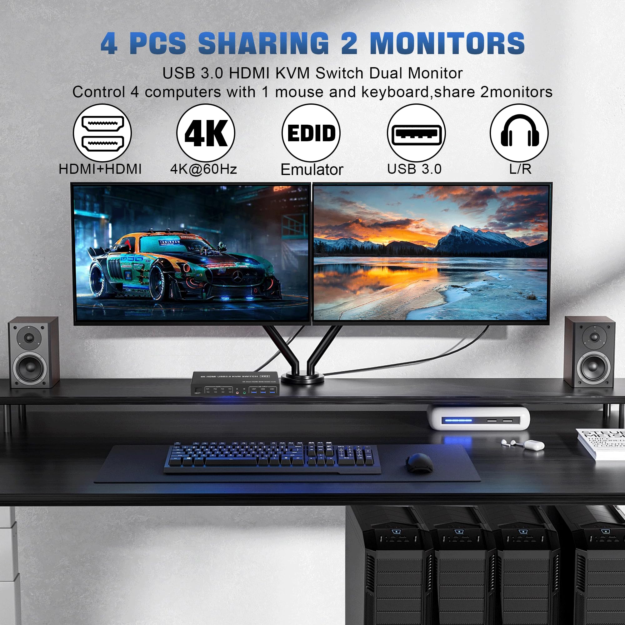 Conmutador KVM USB 3,0 4K moni - Kvm Switch Dual Monitor reseña y precio